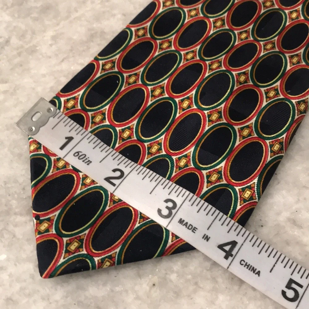 CSABA Silk‎ Tie Mens Navy Blue Multicolor Geometric Art Deco Designer Necktie